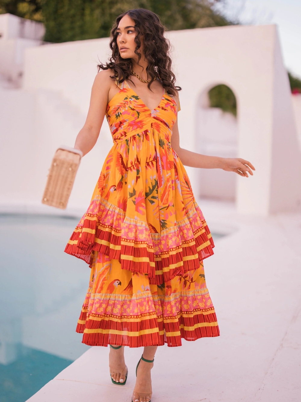 JessaKae - Oasis - Vibrant Orange Floral Tiered Sundress - Sz L